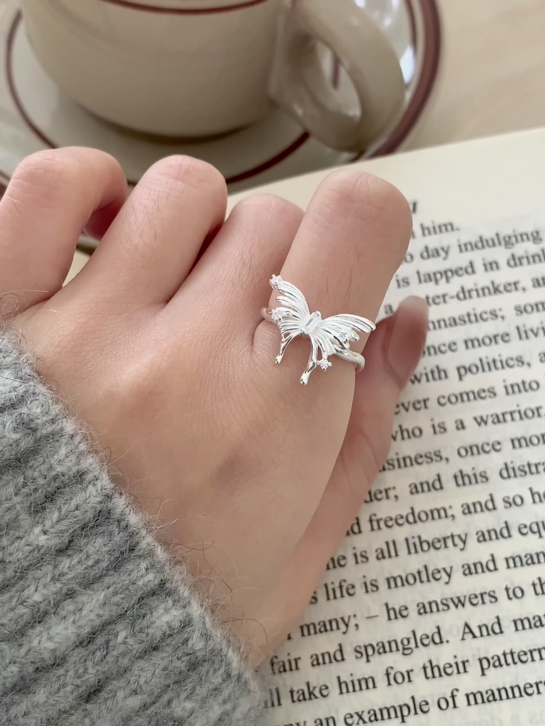 925 Sterling Silver Three-Dimensional Butterfly Open Ring