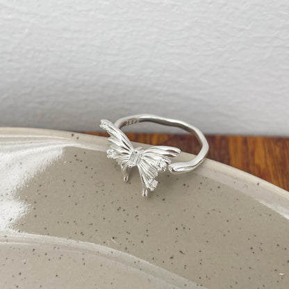 925 Sterling Silver Three-Dimensional Butterfly Open Ring