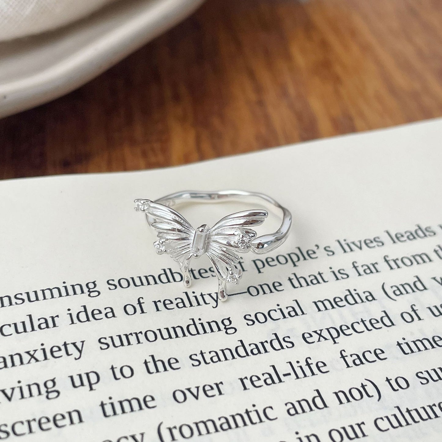 925 Sterling Silver Three-Dimensional Butterfly Open Ring