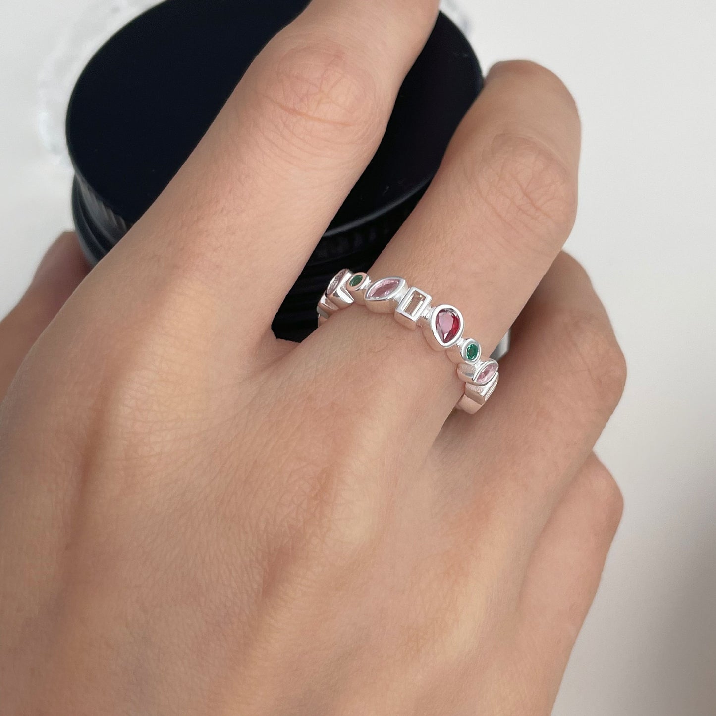 Irregular Geometric Rainbow Zircon Open Ring