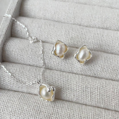 Irregular Natural Pearl Simple Necklace & Earring Set