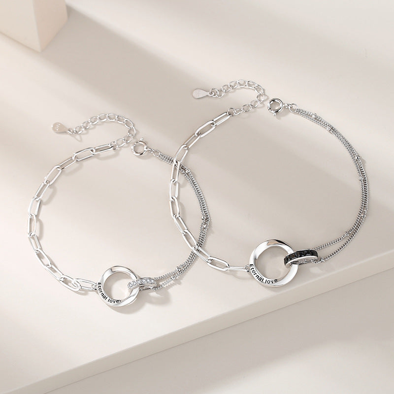 Double Ring Sterling Silver Couple Bracelet