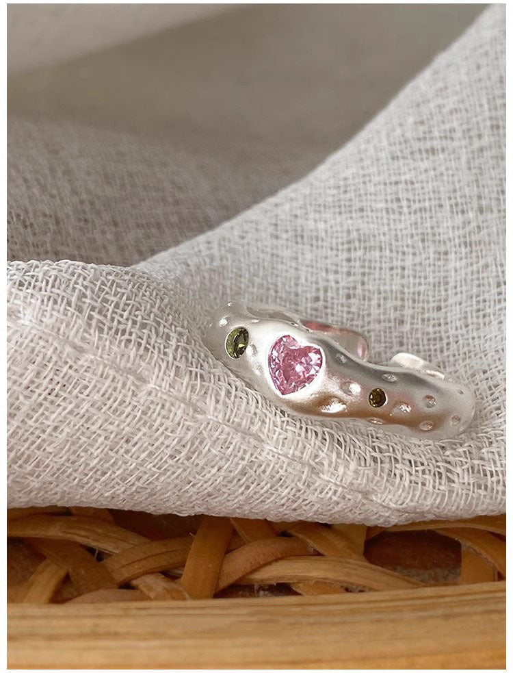 Pink Heart Zirconia Open Ring