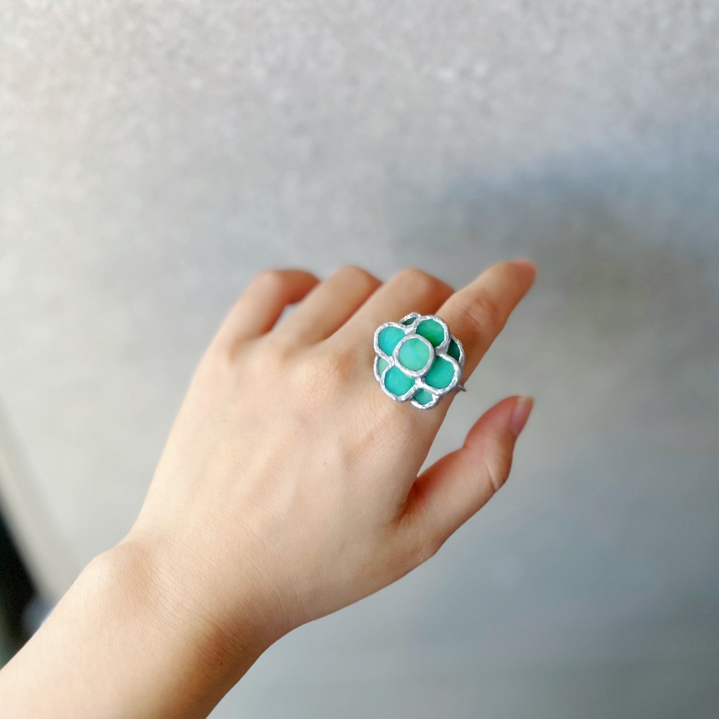 Stained Glass flower Open Ring